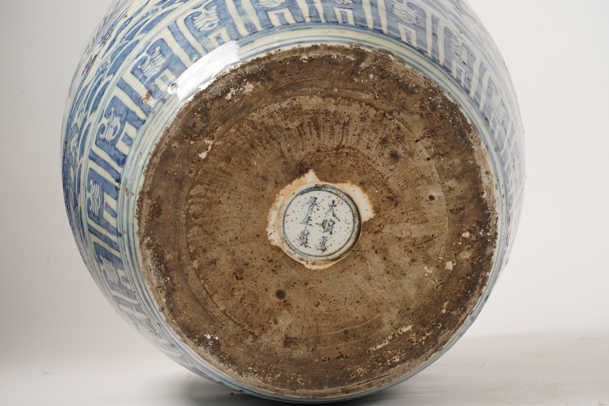 A massive Chinese blue and white jar, Wanli six character mark and of the period (1572-1620)
